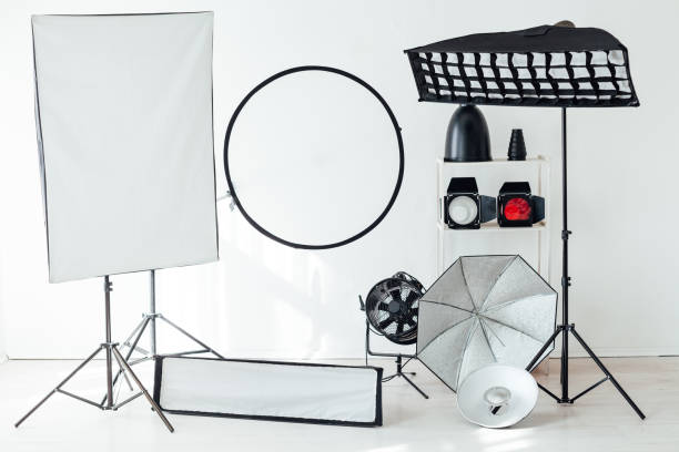 istock Photo studio equipment accessories photographer flashes red filter 1217540519