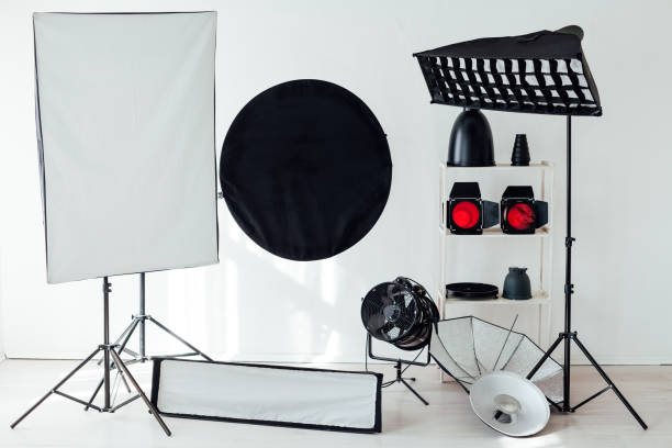 istock Photo studio equipment accessories photographer flashes red filter 1217540582