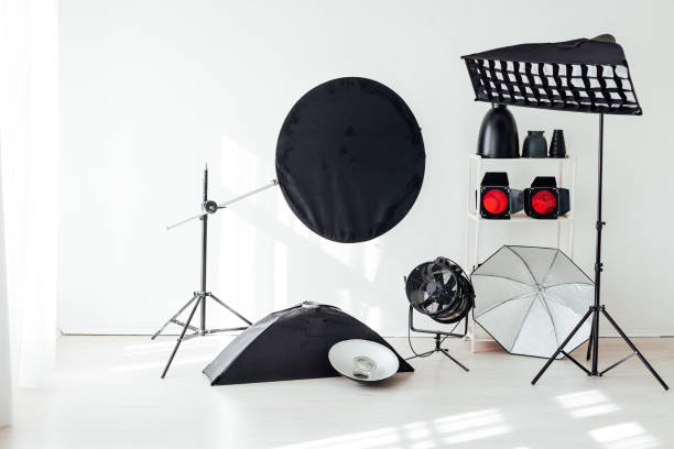 istock Photo studio equipment accessories photographer flashes red filter 1217540682