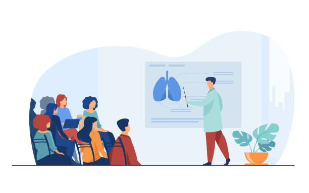 ilustrações, clipart, desenhos animados e ícones de professor de medicina ensinando alunos - human lung audio