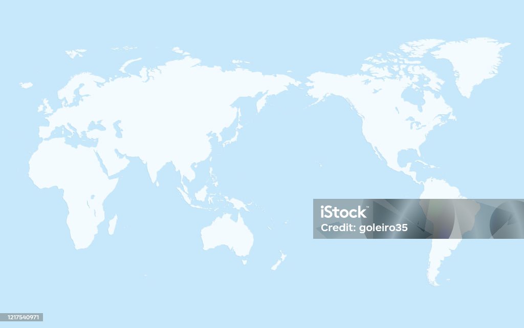 простая карта мира, светло-голубой фон - Векторная графика Карта мира роялти-фри