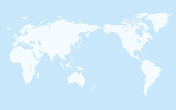 basit dünya haritası, açık mavi arka plan - japan spain stock illustrations