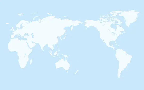 Vector illustration of simple world map, light blue background