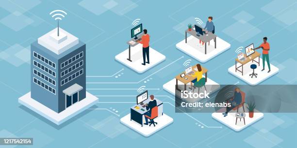 Business Company Managing Telework Online Stock Illustration - Download Image Now - Telecommuting, Business, Office