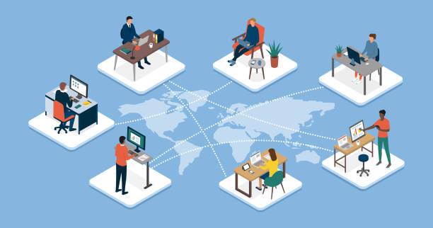 ilustrações de stock, clip art, desenhos animados e ícones de international business team connecting online together and teleworking - global ilustrações