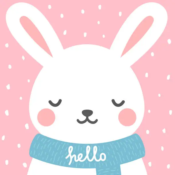 Vector illustration of Cute rabbit winter theme card