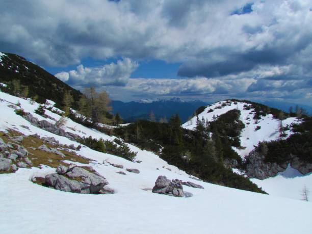istock View of snow covered alpine landscape 1217545882
