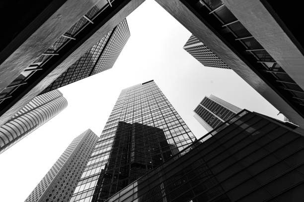 istock The Hong Kong Corporate Buildings (black and white) 1217546644