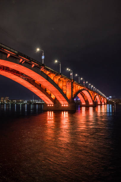 istock bridge with illumination at night in Krasnoyarsk 1217550262