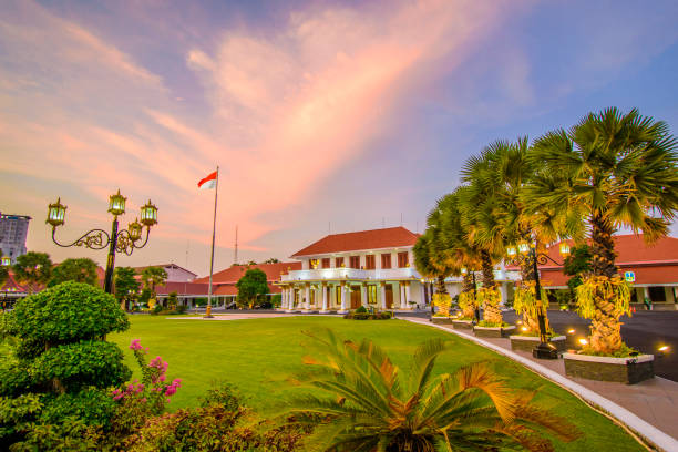 istock Grahadi Building at dusk, is a Dutch heritage building built in 1795 which is now functioned as the official residence of the Governor. 1217550594
