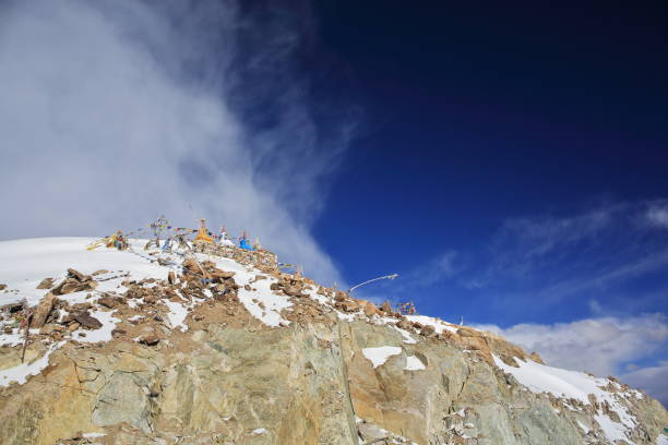 istock Buddhist stupas on Khardung La pass at 5450 m 1217550597