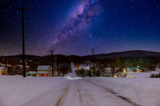istock Snow Covered Roads Under the Milkway 1217551739