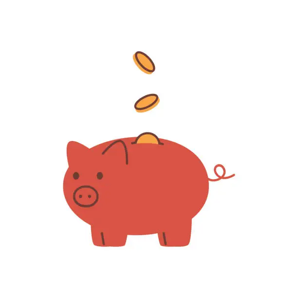 Vector illustration of Coins collecte in a piggy Bank. Keeping the money in cash.