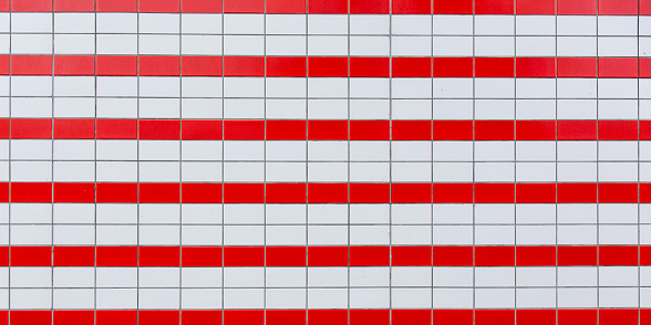 Red and white Horizontal striped Old line square tiles vintage texture vintage background 1950 1960