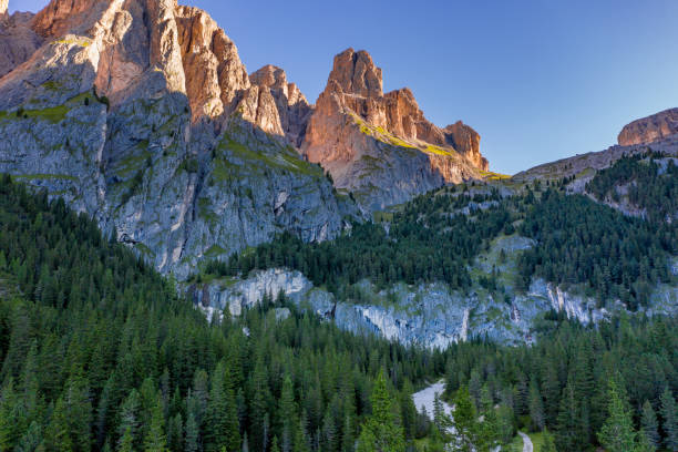 istock Italian alps - sunrise over Langkofel Group, view from above. 1217554191