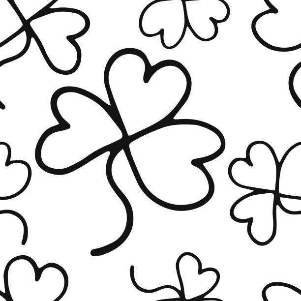 ilustrações, clipart, desenhos animados e ícones de folha de rabisco de trevo padrão sem emendas isolado em branco. crianças desenham a arte da linha. ilustração de estoque de vetores de esboço - spring clover leaf shape clover sketch