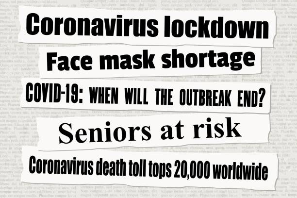 Coronavirus lockdown news Coronavirus pandemic crisis newspaper titles. COVID-19 global pandemic. News headline collection vector. newspaper headline stock illustrations