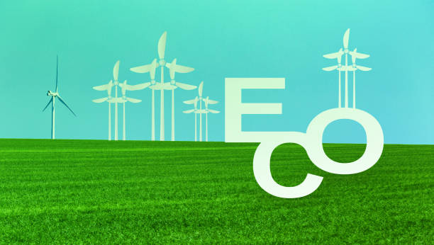 istock Clean energy. Creative collage with wind power station in field and word ECO, copy space 1217558218