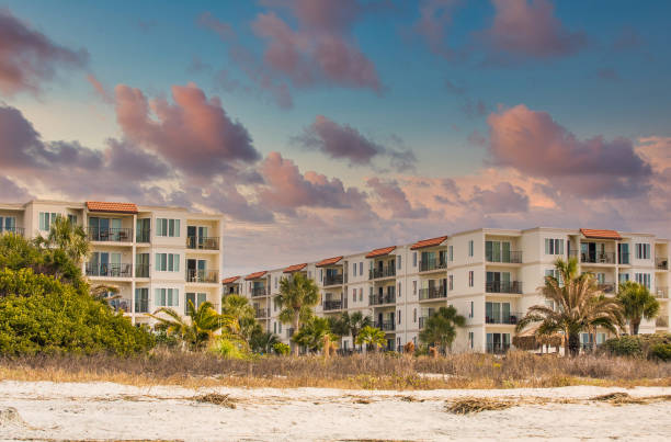 istock Three Story Tropical Beach Condo Building 1217559740