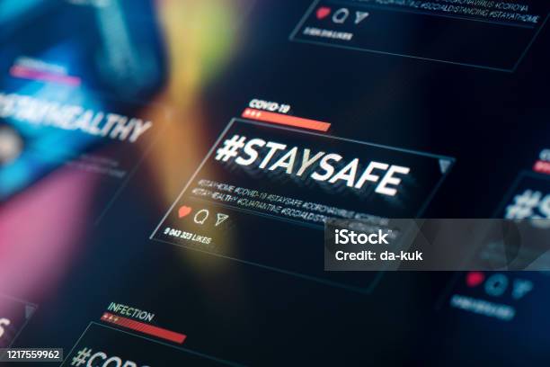 Staysafe Stay Safe Hashtag Closeup On Digital Display Stock Photo - Download Image Now