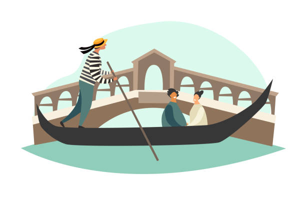 ilustrações de stock, clip art, desenhos animados e ícones de venice vector illustration. gondola on canal grande - gondolier