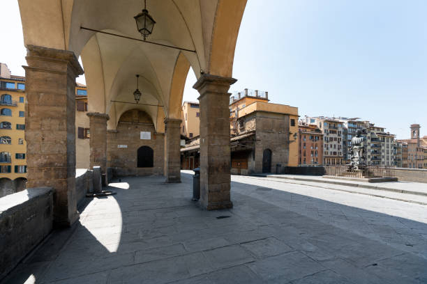 Florence, Italy -04 09 2020: Ponte Vecchio. The empty city during the Coronavirus lockdown stock photo