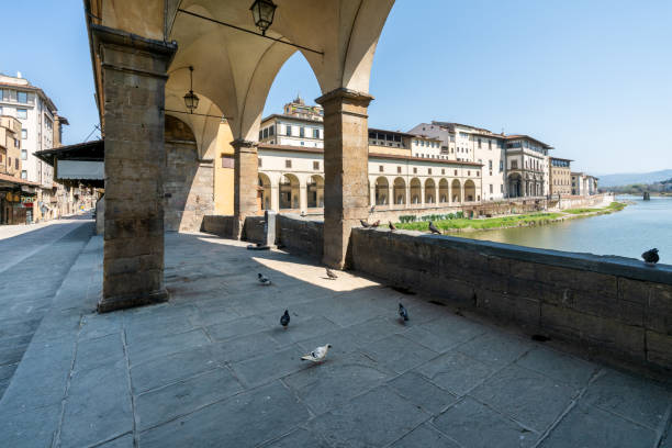 Florence, Italy -04 09 2020: Ponte Vecchio. The empty city during the Coronavirus lockdown stock photo