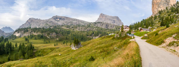 istock Dolomites - mountain tourism. Panoram with visible Averau peak. 1217564375