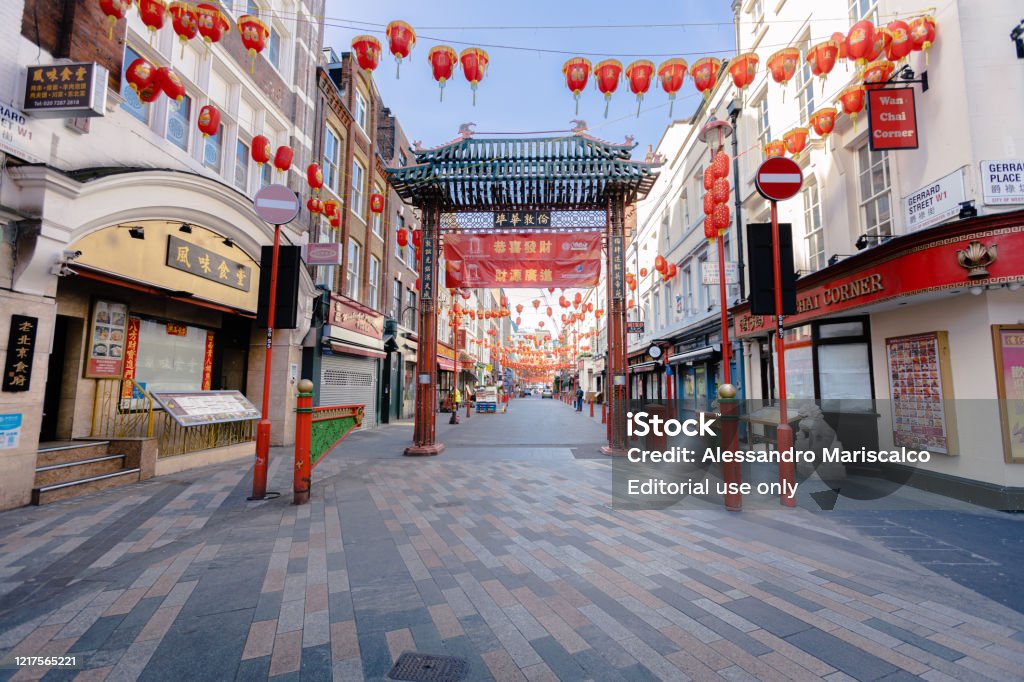 Empty Chinatown, London. During Coronavirus pandemic LONDON, UNITED KINGDOM - 2020/04/07: Empty streets in the Soho, London. Empty stores in Chinatown during the Coronavirus pandemic crisis.
(Photo by Alessandro Mariscalco) Chinatown - London Stock Photo