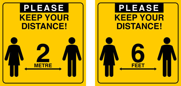 Social Distance Social distance warning sign in vector social distancing stock illustrations