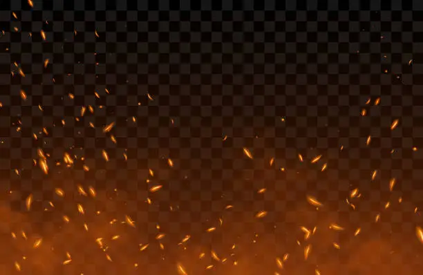 Vector illustration of Smoke, flying up sparks and fire particles