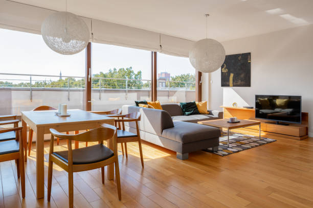 istock Living room with window wall 1217566343