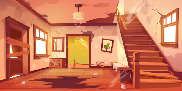 Old Abandoned House Hallway At Daytime Stock Illustration - Download Image  Now - House, Broken, Abandoned - iStock