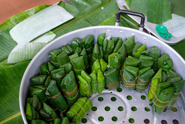 Sticky rice wrap stock photo