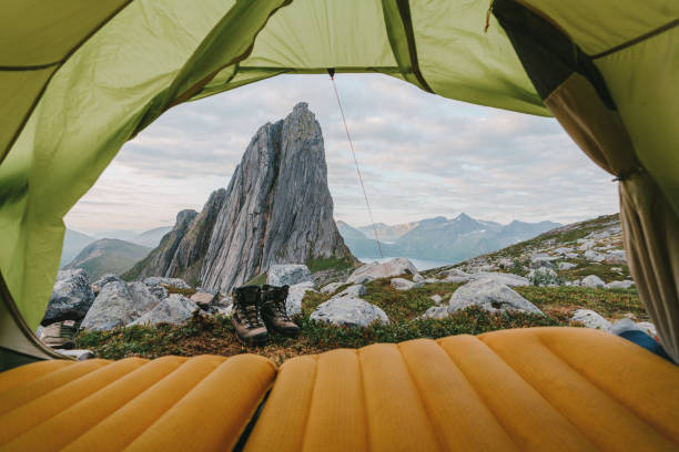 Tent near Segla mountain on Senja The tent near Segla mountain on Senja island, Norway lofoten photos stock pictures, royalty-free photos & images