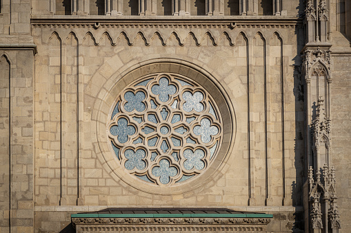 Gothic style rose window in St Matthias church in Budapest, Hungary
