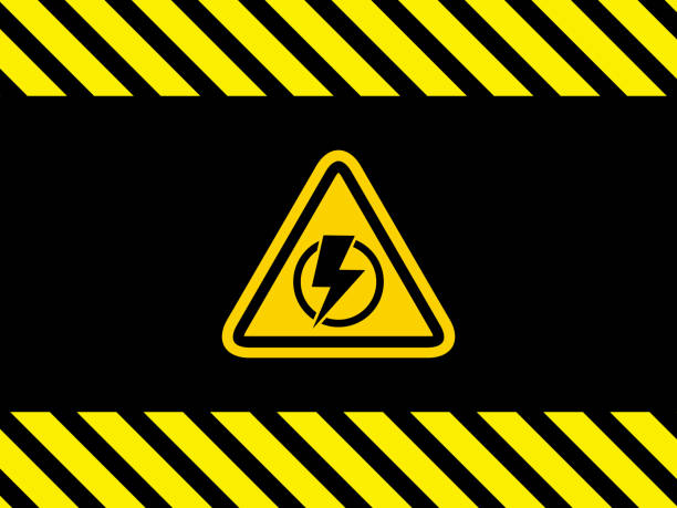 Power outage warning banner Power outage warning banner in yellow and black color with triangle sign of electricity glitch generator stock illustrations