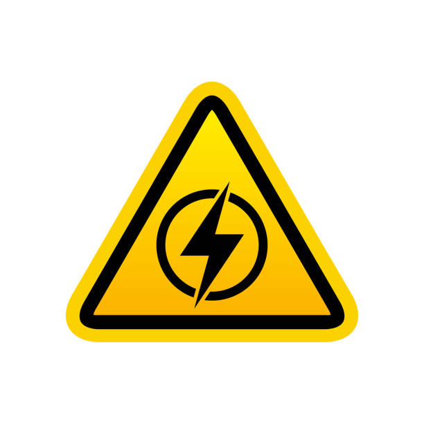 Triangular icon of electricity Triangular icon of electricity isolated on the white background glitch generator stock illustrations