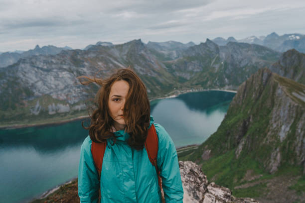 istock Woman in   mountain on Senja island 1217571332