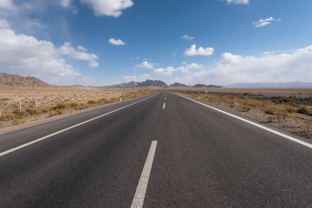 istock Gobi desert road on vast dry wilderness 1217571434