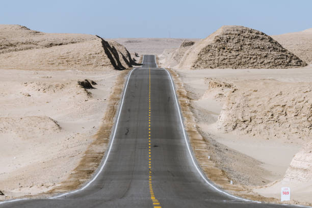 istock Gobi desert road on vast dry wilderness 1217571578