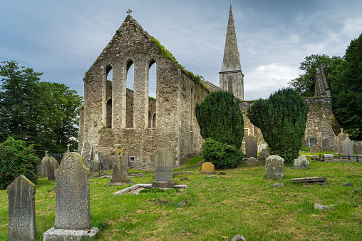 Gravestones in St Pancras Church grounds, Widecombe-in-the-Moor, Devon, UK