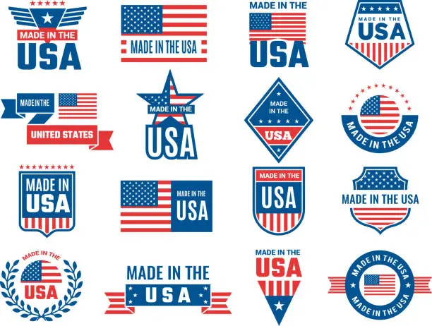 Vector illustration of Made in usa logo. Label for patriot american flag and special symbols for vector usa stamps design