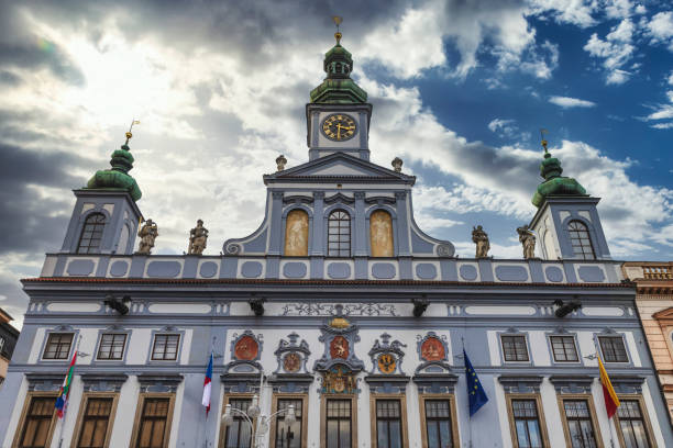istock Town Hall beautiful building with clock tower in Ceske Budejovice 1217574863