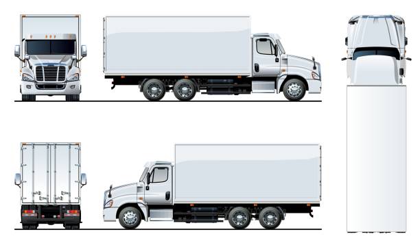 szablon ciężarówki wektora izolowany na białym - truck trucking business wheel stock illustrations