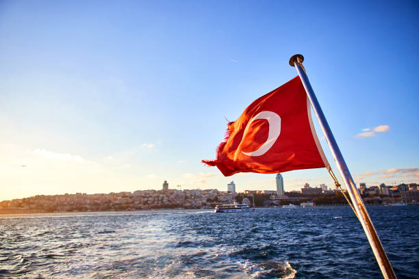 istock Turkey flag and Istanbul view - travel background 1217580224