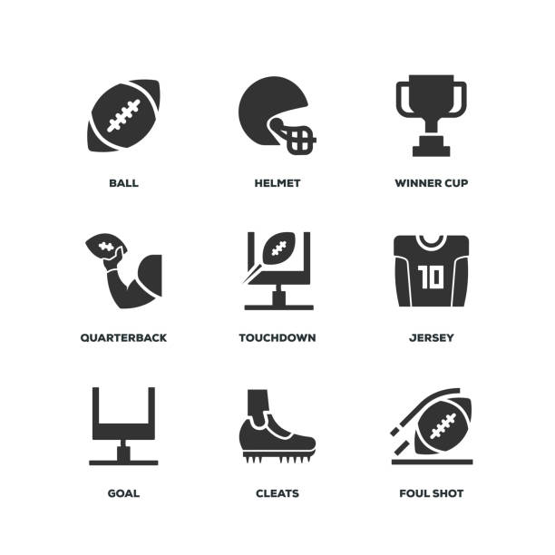 американский футбол набор - football helmet sports helmet sports uniform vector stock illustrations