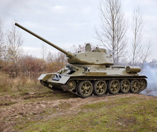istock Soviet T34 tank from WW2 in field in Ukraine 1217582558