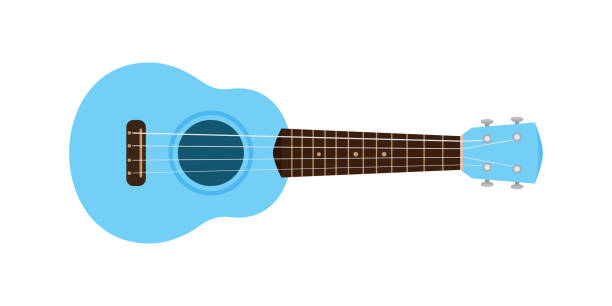 ilustraciones, imágenes clip art, dibujos animados e iconos de stock de ukelele lindo azul pastel aislado en blanco, pequeño color azul ukelele para icono plano, ukelele realista para el juego de música clásica, estilo retro clásico ukelele en concepto de verano de vacaciones, guitarra pequeña - tropical climate audio