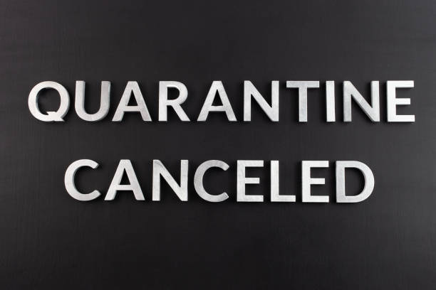 istock the words quarantine canceled laid with silver metal letters on matte back flat surface directly above in flat lay perspective 1217584606